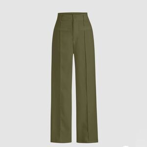 8 Solid Stitch Straight Leg Trousers Olive Green